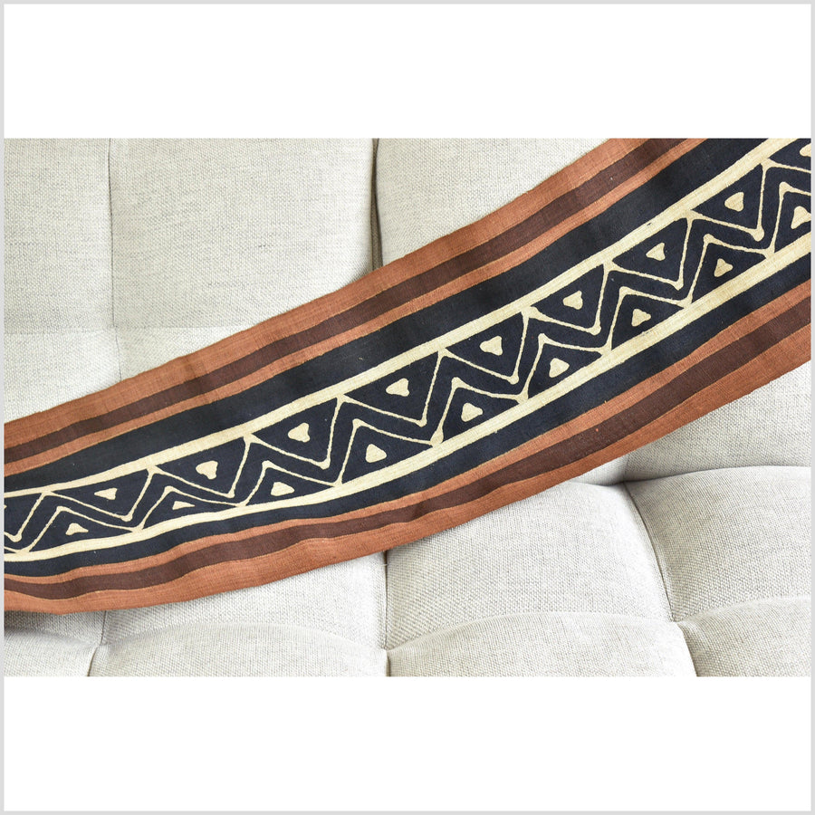 Batik hemp roll, handmade, hand-painted graphic stripe runner, brown, black, copper, beige tribal ethnic design RN56