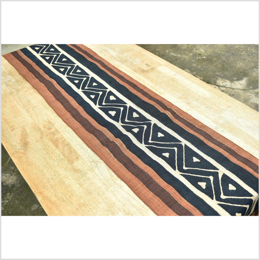 Batik hemp roll, handmade, hand-painted graphic stripe runner, brown, black, copper, beige tribal ethnic design RN56