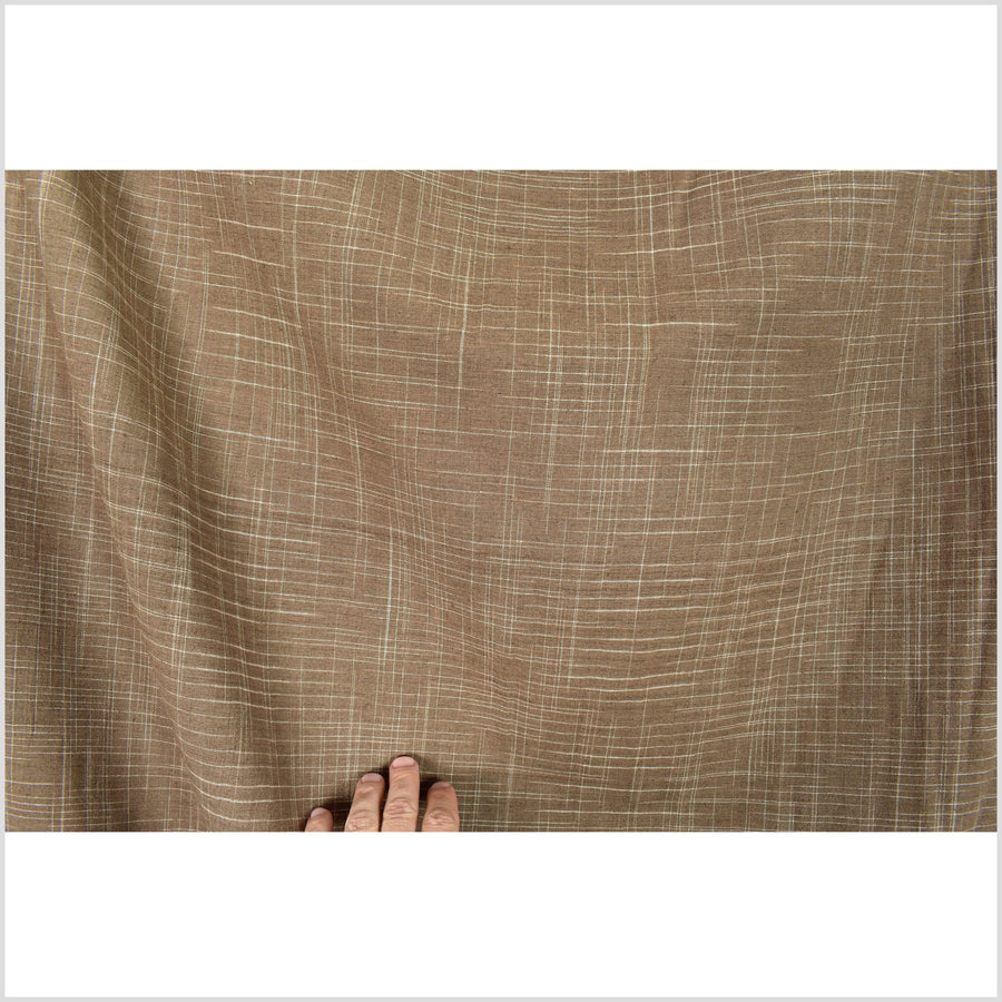 Beautiful earth brown, crosscheck pattern neutral handwoven cotton fabric, medium weight organic dye, Thailand craft, sold by yard PHA330