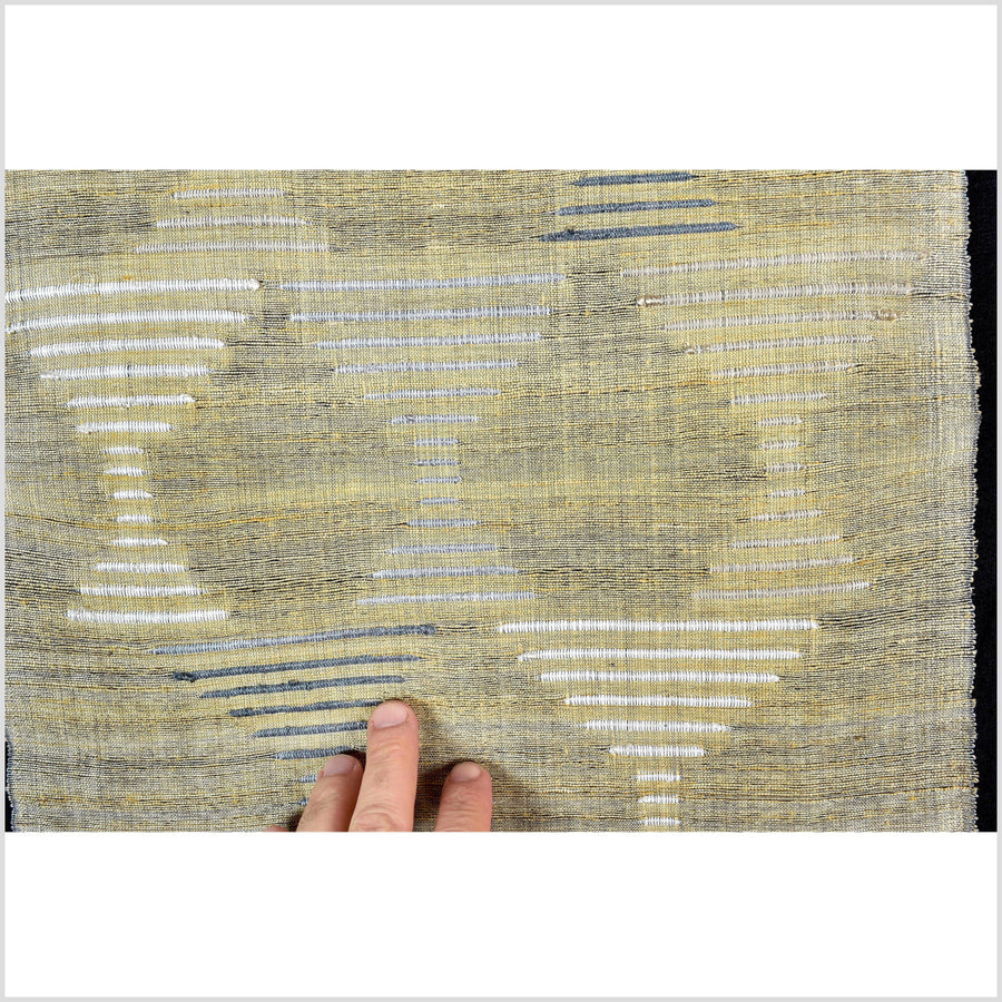 Beautiful handwoven golden gray white 100% raw silk table runner, Laos tapestry textile, rustic natural dye boho ethnic wall art decor RB88