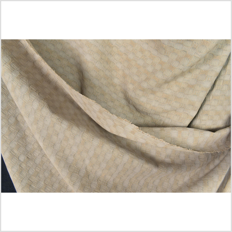 Beige mocha gold cotton crepe fabric, circle and stripe woven pattern, custom dyed Thailand craft sold per yard PHA242