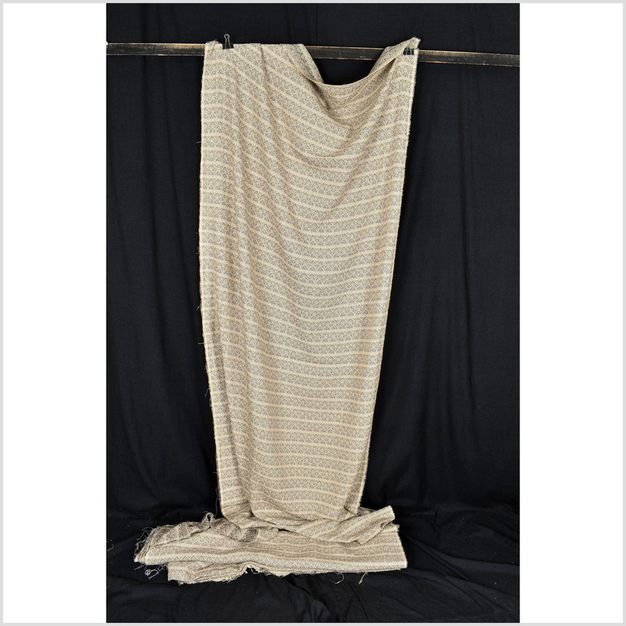 Beige, off-white, brown, and black, thick and loose weave, medium weight cotton fabric with geometric pattern reversible PHA72