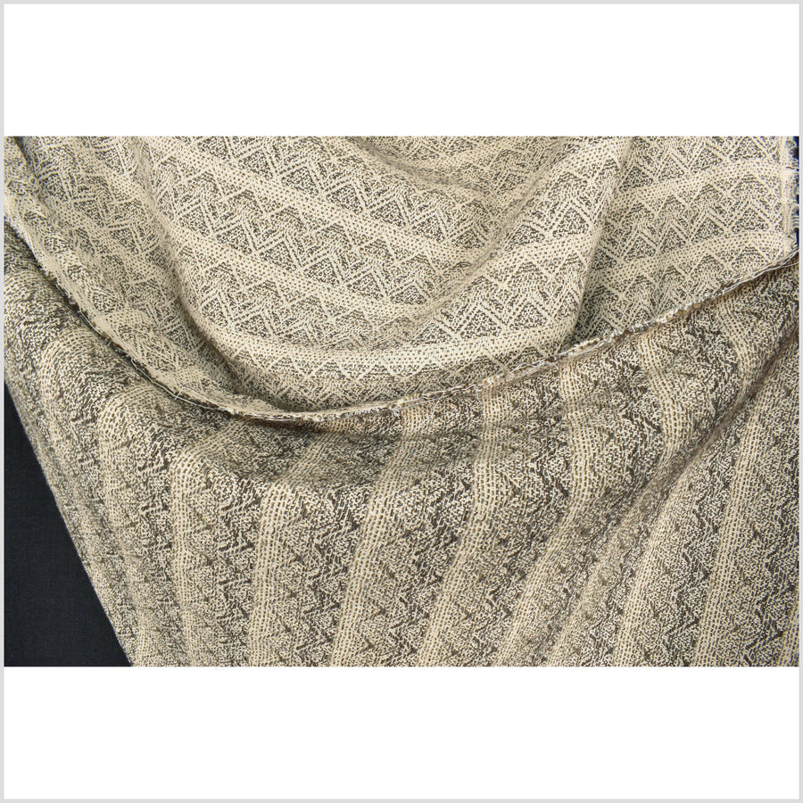 Beige, off-white, brown, and black, thick and loose weave, medium weight cotton fabric with geometric pattern reversible PHA72