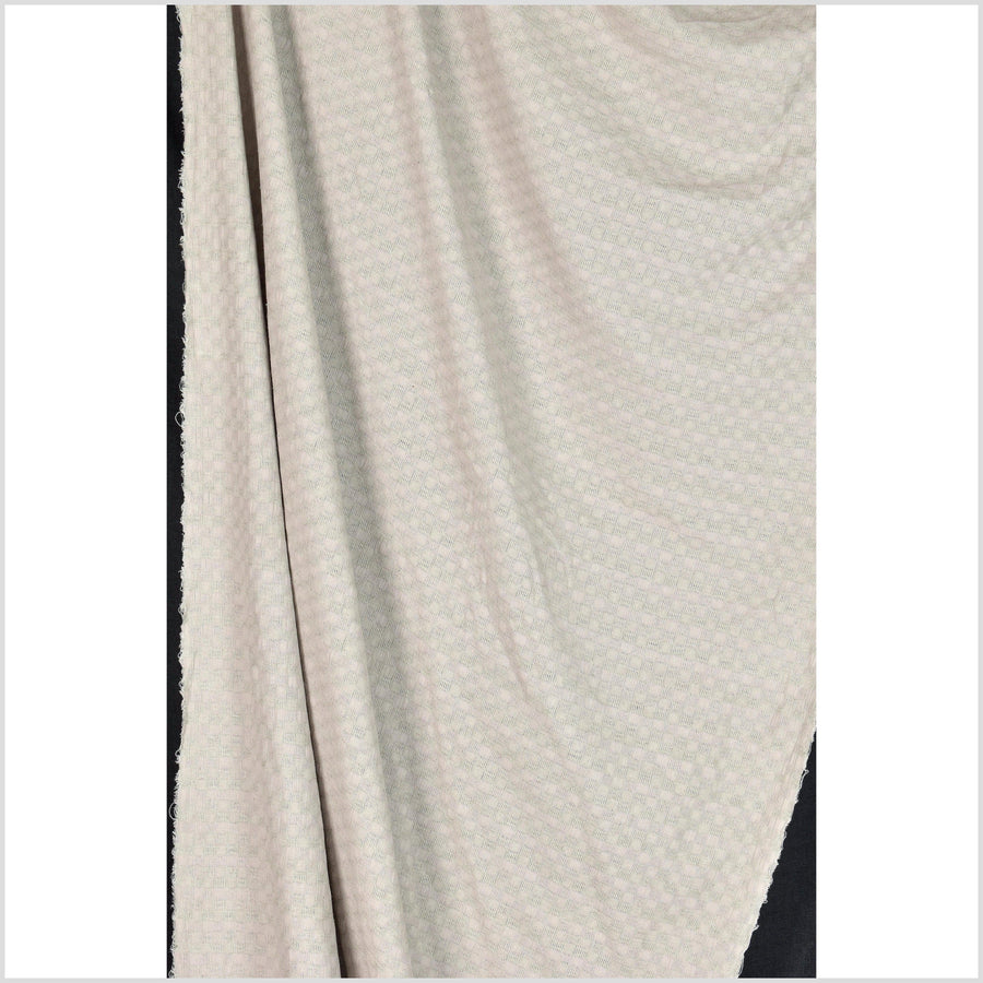 Beige warm gray two-tone cotton crepe fabric, circle and stripe woven pattern, custom dyed Thailand craft sold per yard PHA259