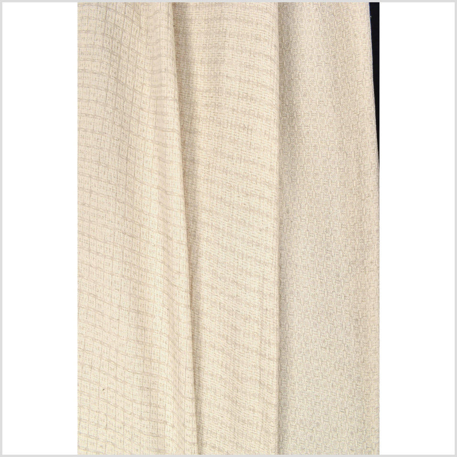 Beige/cream/off-white with grayish geometric pattern, quilted crepe cotton, linen, and rayon light weight woven fabric PHA61