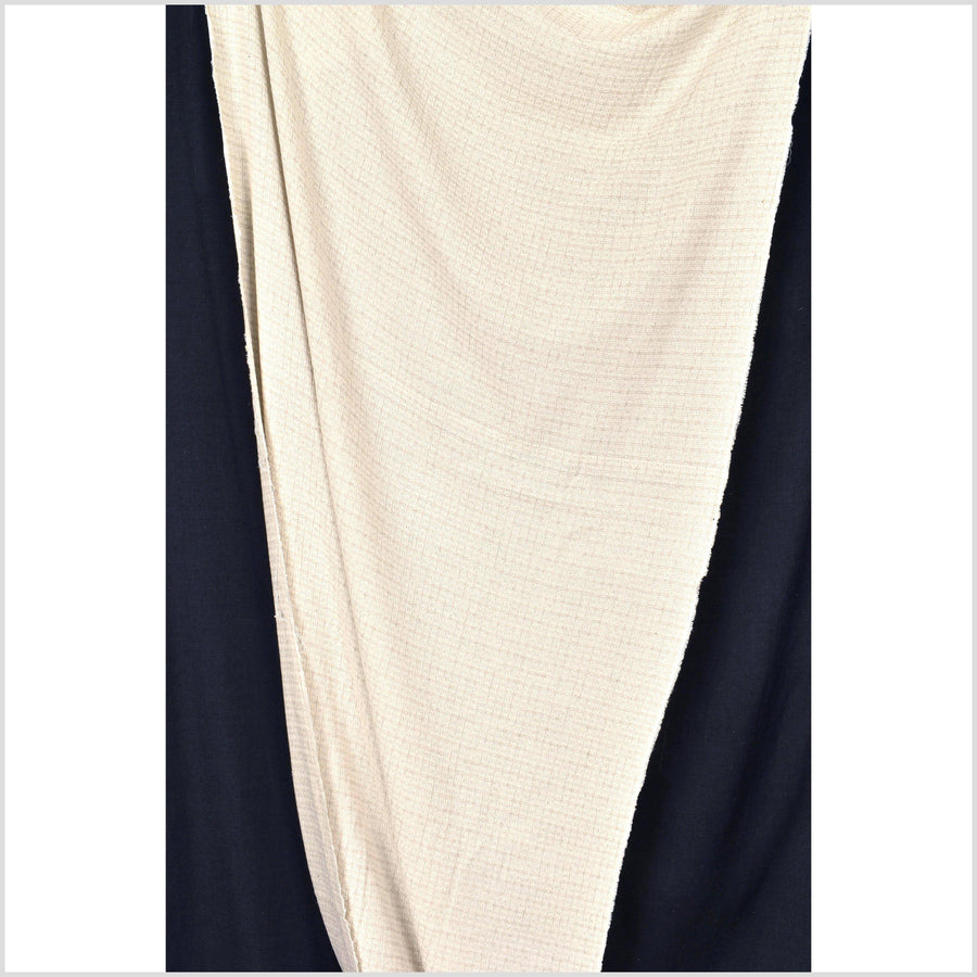 Beige/cream/off-white with grayish square pattern, quilted crepe cotton, linen, and rayon light weight woven fabric PHA60