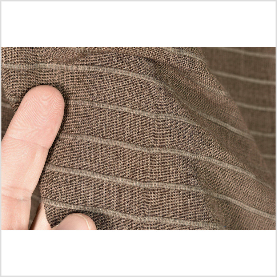 Big texture cotton fabric, deep chocolate brown, organic dye color, handwoven with a raised, ribbed texture, Thailand craft supply PHA244