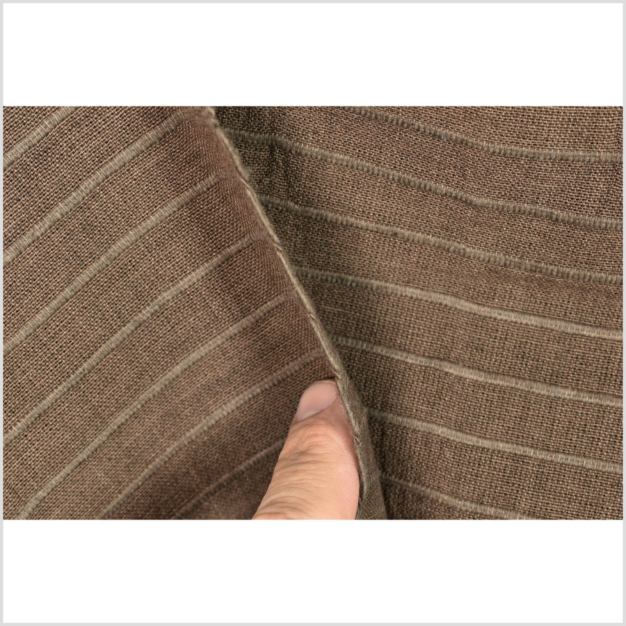 Big texture cotton fabric, deep chocolate brown, organic dye color, handwoven with a raised, ribbed texture, Thailand craft supply PHA244