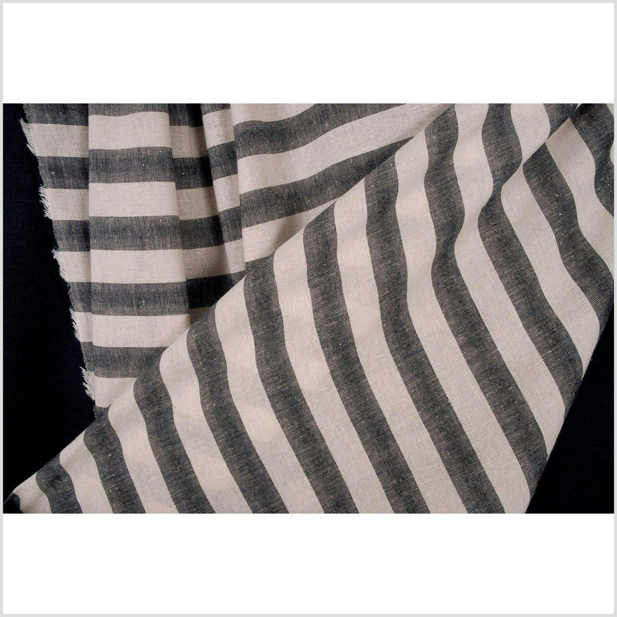 Black and beige, plain-weave muslin cotton fabric, light and airy, Thailand sewing craft, by the yard PHA43