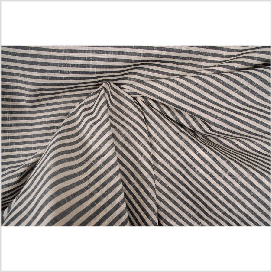Black and beige striped muslin cotton fabric, lightweight, Thailand woven craft supply, sold by the yard PHA45