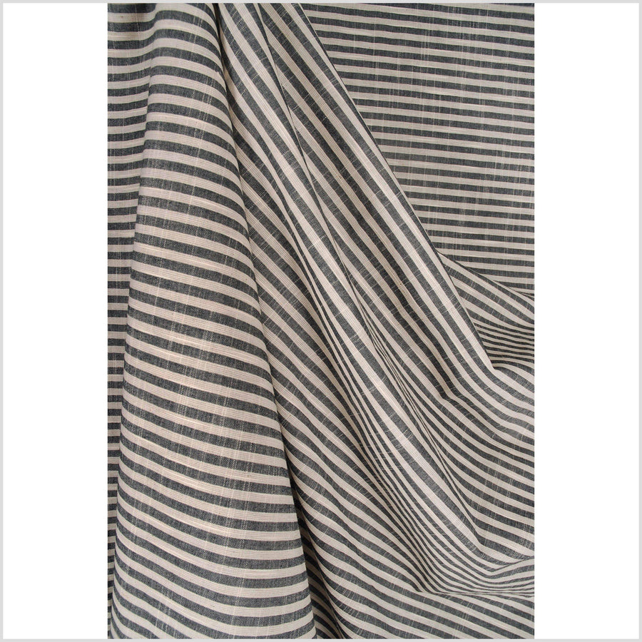 Black and beige striped muslin cotton fabric, lightweight, Thailand woven craft supply, sold by the yard PHA45