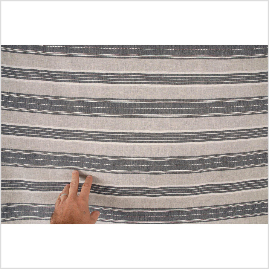 Black and beige striped muslin cotton fabric, lightweight, by the yard PHA44