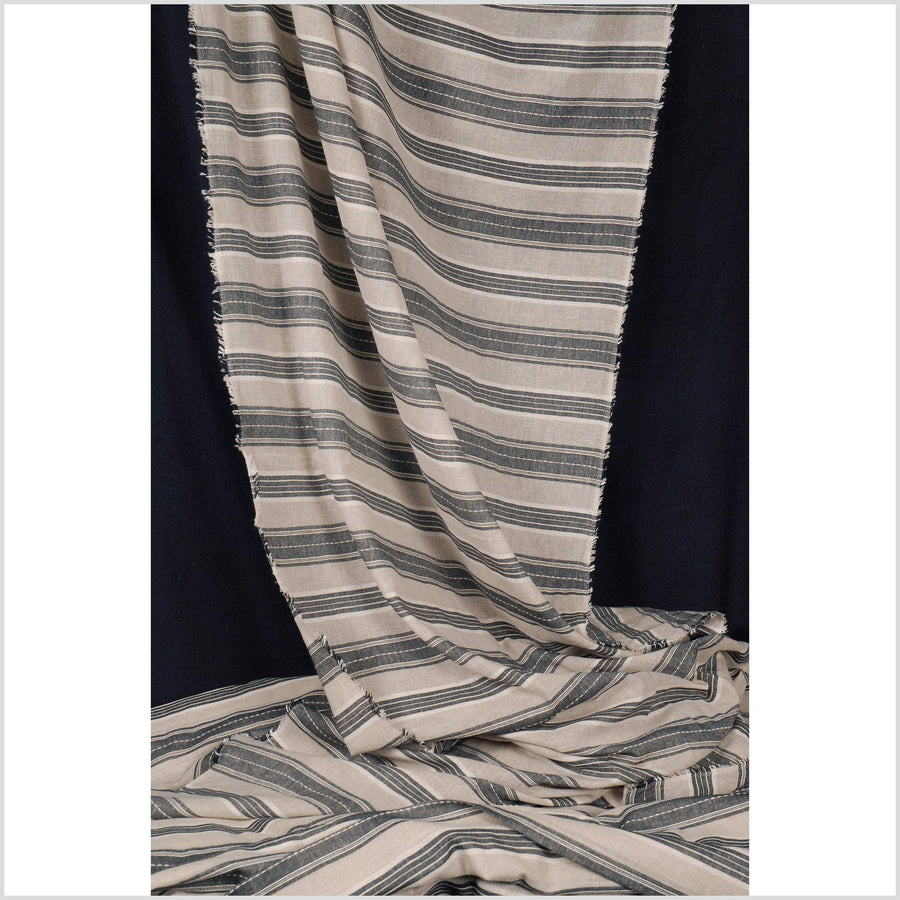 Black and beige striped muslin cotton fabric, lightweight, by the yard PHA44