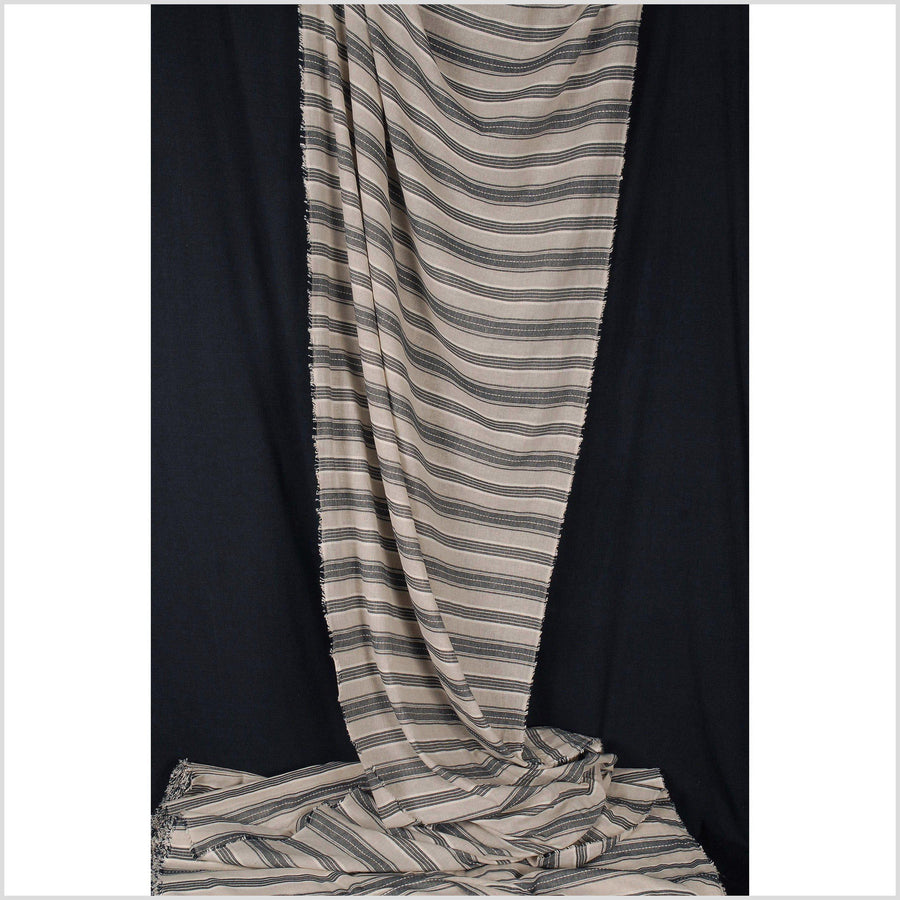 Black and beige striped muslin cotton fabric, lightweight, summer clothes, Thailand by the yard PHA44