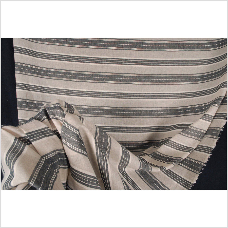 Black and beige striped muslin cotton fabric, lightweight, summer clothes, Thailand by the yard PHA44