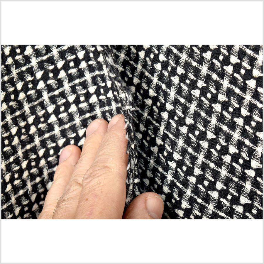 Black and off white two-ply geometric patterned crepe fabric. Gauzy lightweight by the yard PHA123