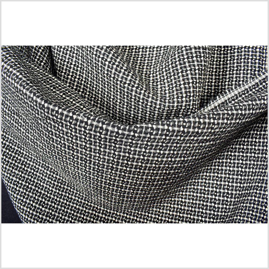 Black and off white two-ply geometric patterned crepe fabric. Gauzy lightweight by the yard PHA123