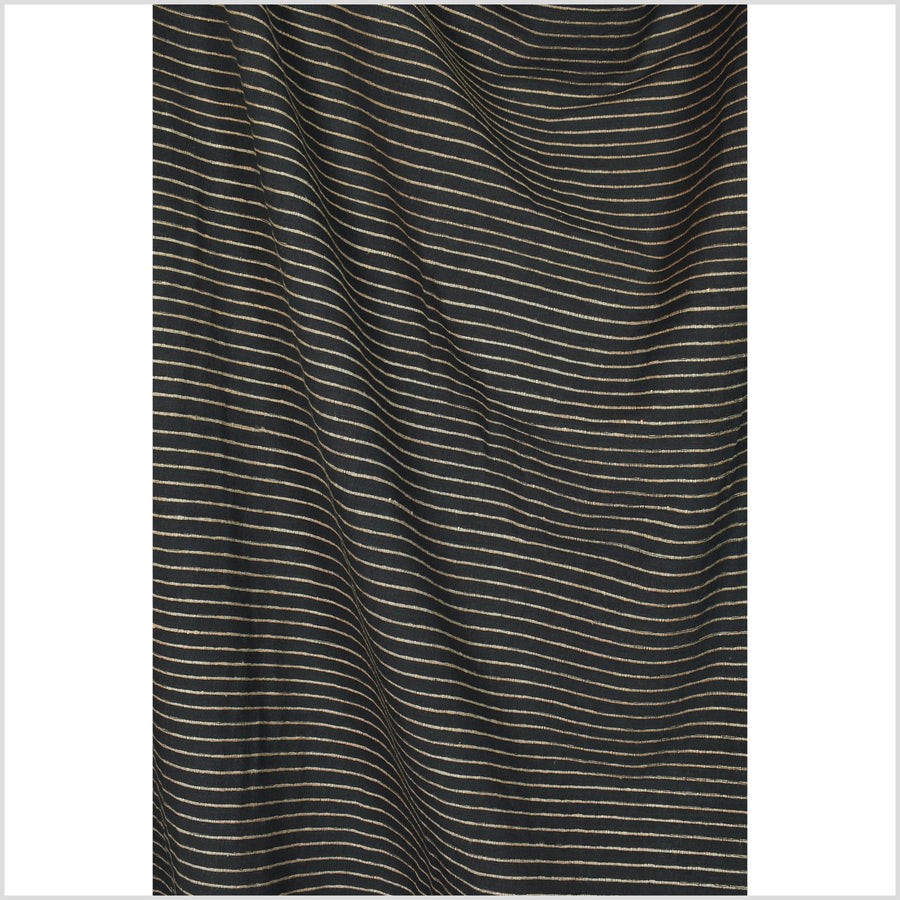 Black and tan/sepia stripe, big texture cotton fabric, raised ribbing, organic vegetable dye color, handwoven, Thailand craft supply PHA326