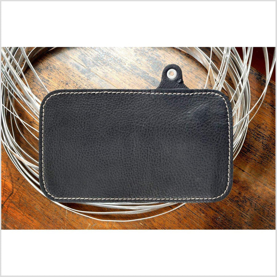 Black biker wallet men's rustic leather wallet hand-stitched soft chamois leather women's bifold purse with zipper pocket. FREE SHIPPING