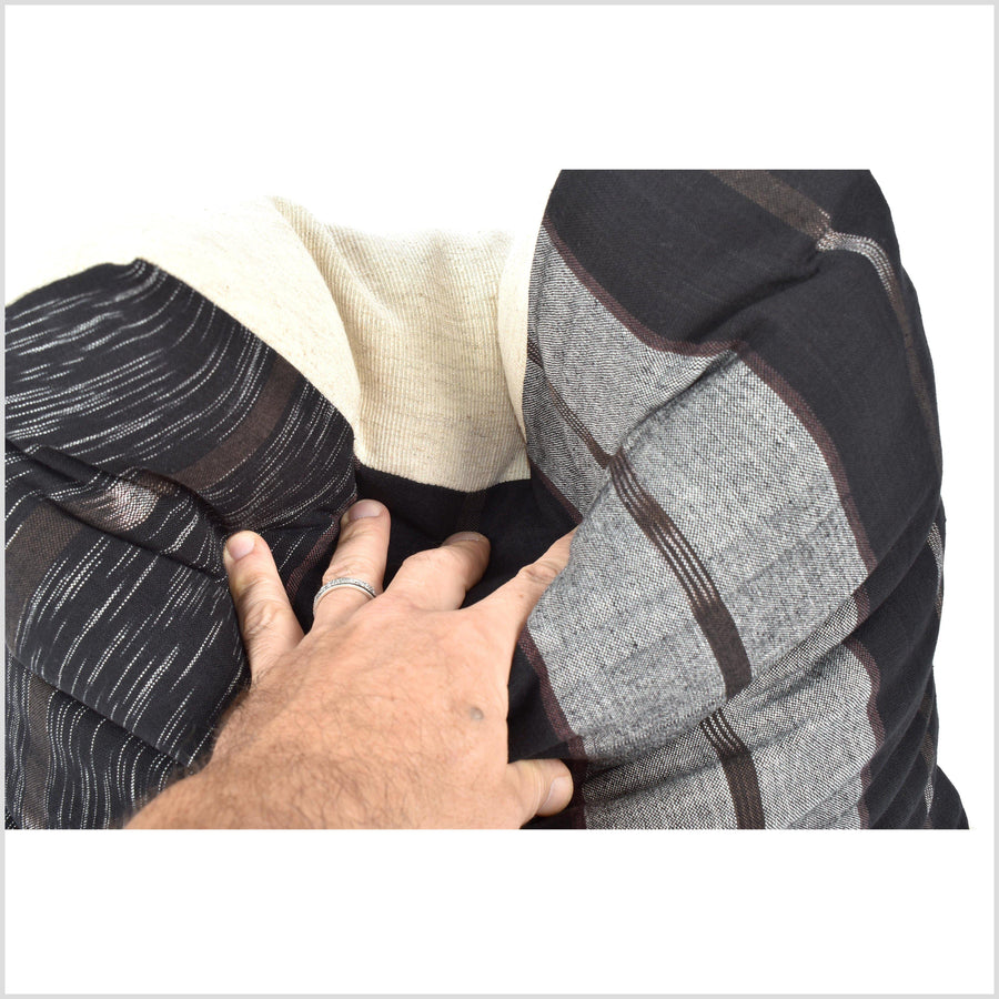 Black brown gray handwoven tribal pillow, boho home decor cushion, natural dye cotton pillowcase, ethnic style QQ16