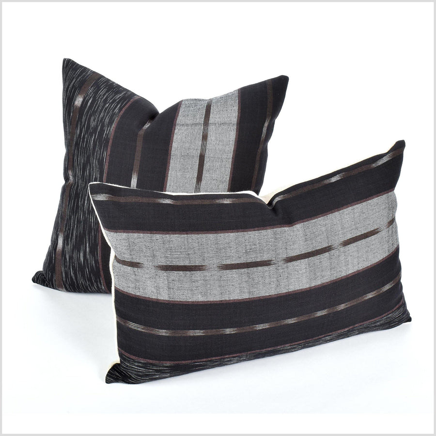 Black brown gray handwoven tribal pillow, boho home decor cushion, natural dye cotton pillowcase, ethnic style QQ16