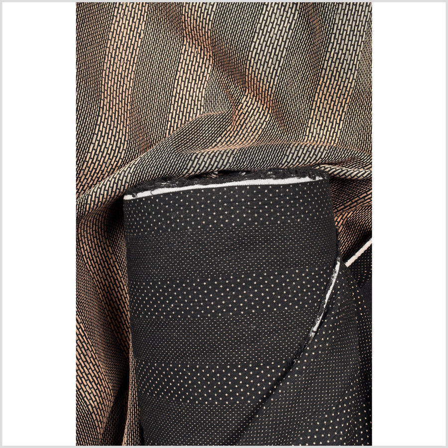 Black brown stripe, embroidered sepia stripes dots dashes, medium weight, double side cotton fabric per yard PHA173