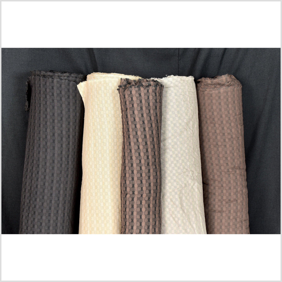 Black brown two-tone cotton crepe fabric, circle and stripe woven pattern, custom dyed Thailand craft sold per yard PHA258
