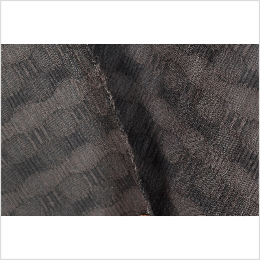 Black brown two-tone cotton crepe fabric, circle and stripe woven pattern, custom dyed Thailand craft sold per yard PHA258