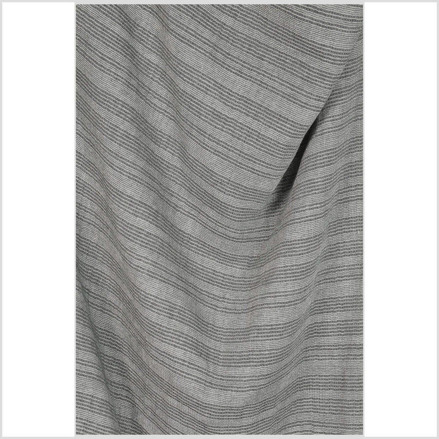 Black, gray, and white cotton fabric with black and white woven pin stripes, quilted double ply gauzy hand feel, sold by the yard PHA224
