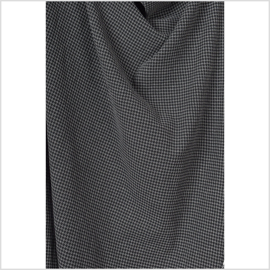Black gray cross geometric pattern crepe fabric. 2-ply and gauzy light medium weight by the yard PHA126