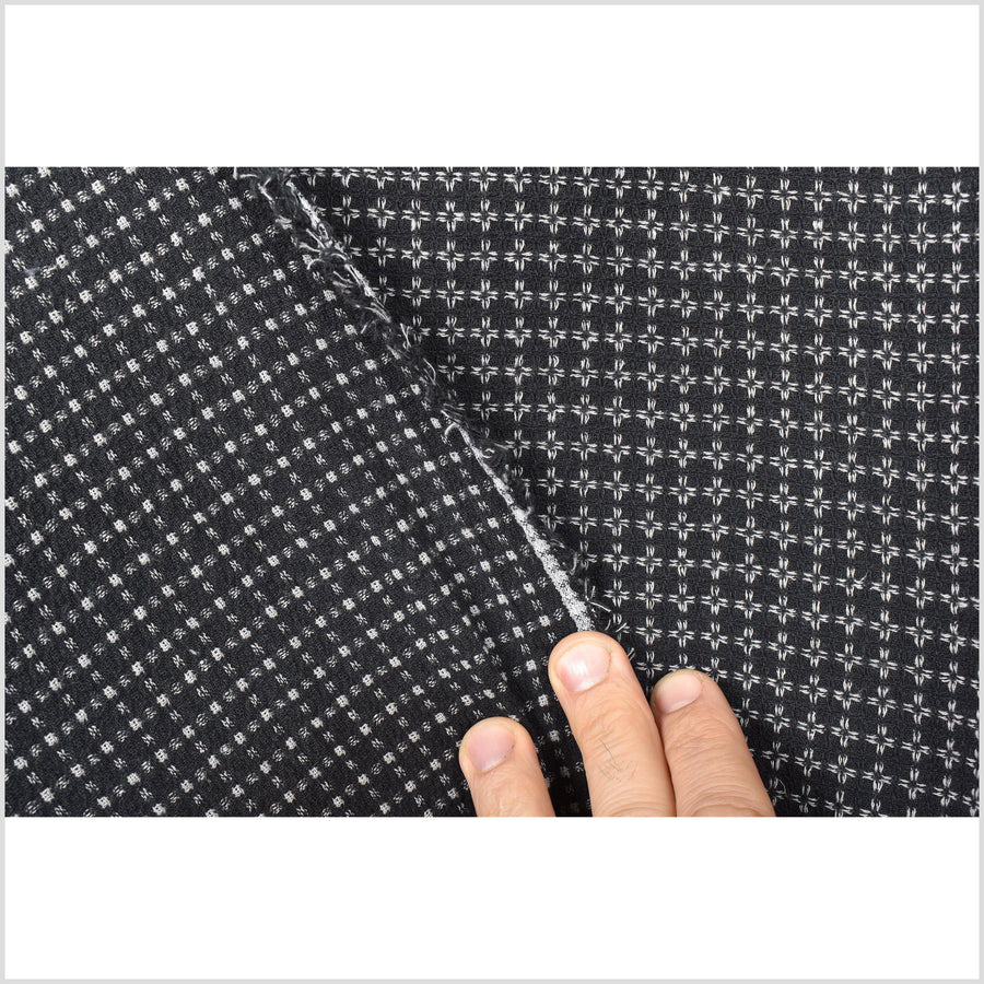 Black gray cross geometric pattern crepe fabric. 2-ply and gauzy light medium weight by the yard PHA126