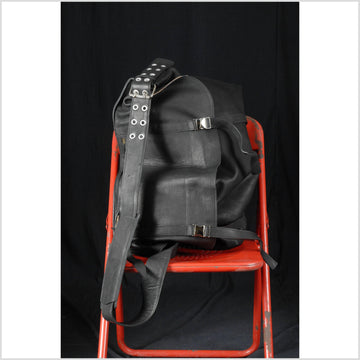 Black leather messenger bag, man's leather briefcase, crossbody laptop bag, large soft black leather travel bag indigo striped denim lining