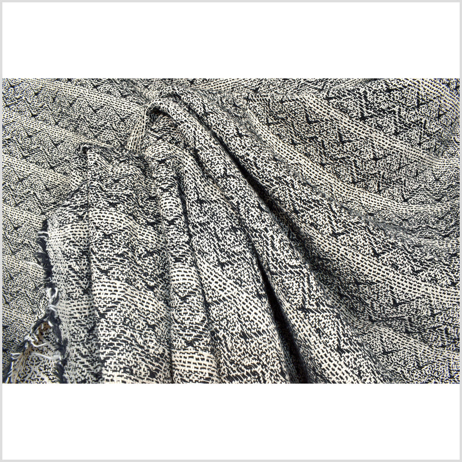 Black, off-white, thick and loose weave, medium weight cotton fabric with geometric pattern reversible PHA69