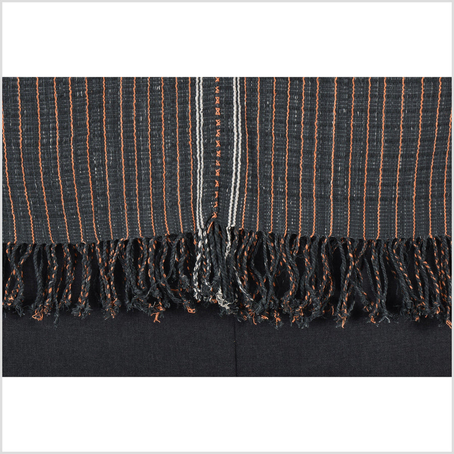 Black, orange, gray, natural organic dye cotton, handwoven neutral earth tone tribal textile, Karen Hmong fabric, Thai boho throw PP41
