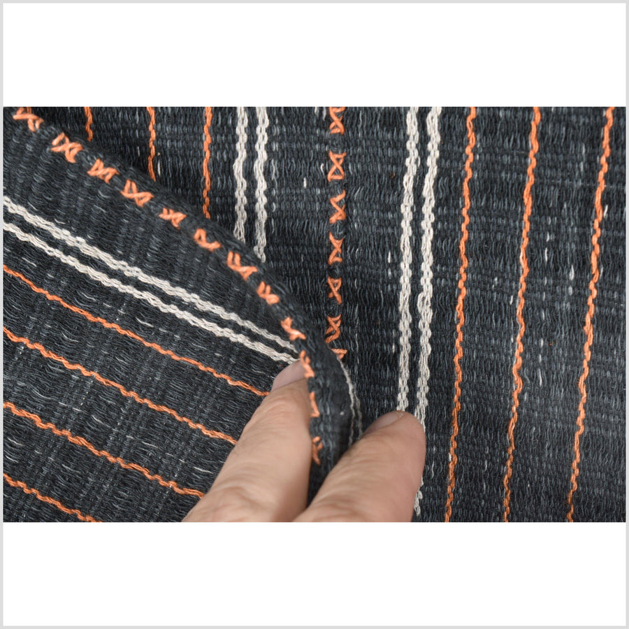 Black, orange, gray, natural organic dye cotton, handwoven neutral earth tone tribal textile, Karen Hmong fabric, Thai boho throw PP41