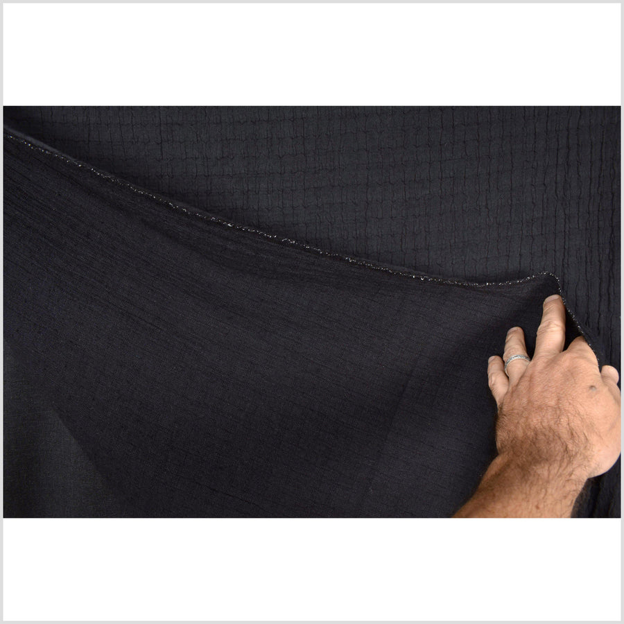 Black, quilted and crinkled, 2-ply, heavy-weight, textured cotton fabric PHA63
