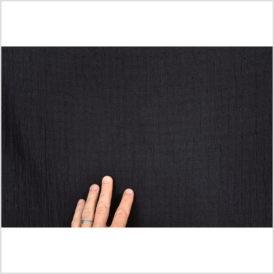 Black, quilted and crinkled, 2-ply, thick, heavy-weight, textured cotton fabric, Thailand sewing craft, PHA63