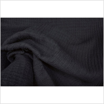 Black, quilted and crinkled, 2-ply, thick, heavy-weight, textured cotton fabric, Thailand sewing craft, PHA63