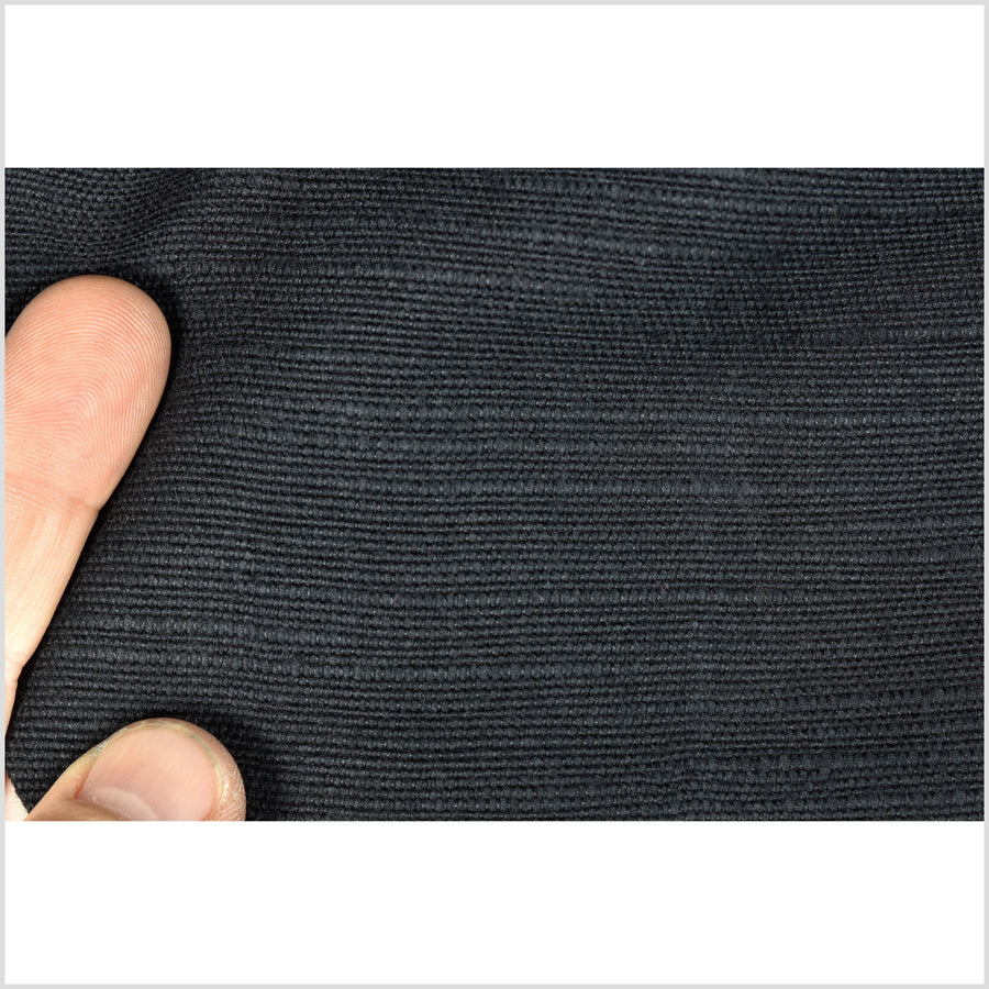Black rich color, textured handwoven thick cotton fabric, medium-weight , great hand-feel, Thailand sewing craft, fabric per yard PHA289