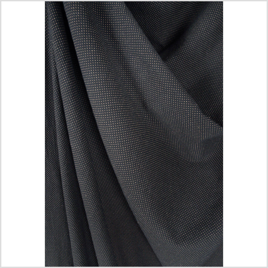 Black with brown polka dot and dashes, lightweight flat weave cotton fabric, Thailand woven craft, per yard PHA30