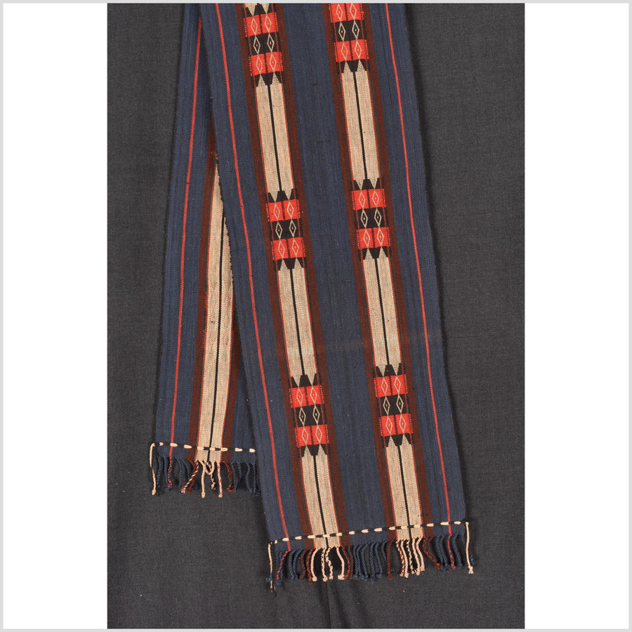 Blue tan red black tribal home decor RUNNER ethnic Naga cotton stripe boho tapestry India textile Laos Burma JK93