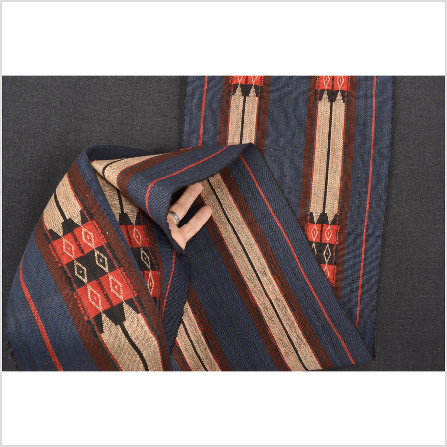 Blue tan red black tribal home decor RUNNER ethnic Naga cotton stripe boho tapestry India textile Laos Burma JK93