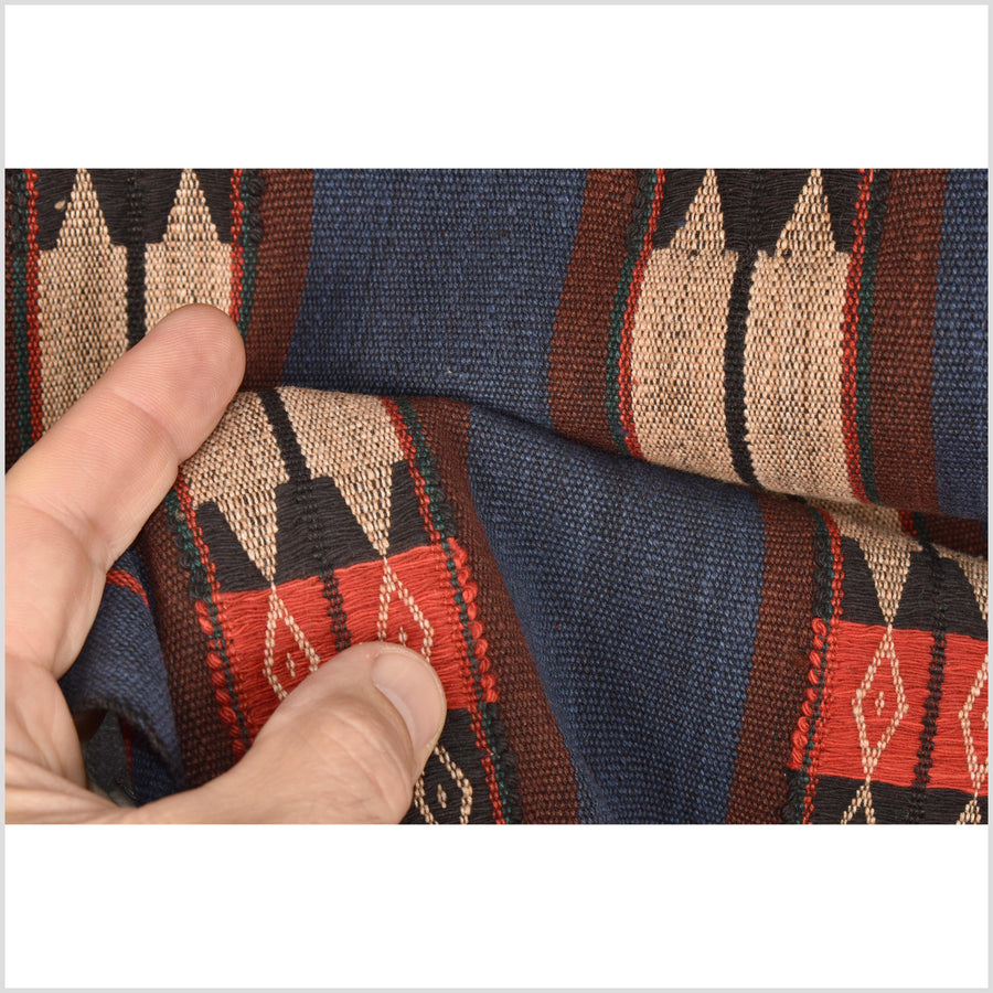 Blue tan red black tribal home decor RUNNER ethnic Naga cotton stripe boho tapestry India textile Laos Burma JK93