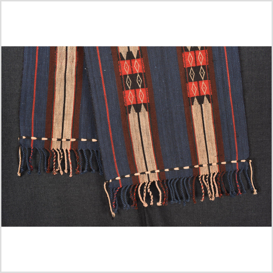 Blue tan red black tribal home decor RUNNER ethnic Naga cotton stripe boho tapestry India textile Laos Burma JK93
