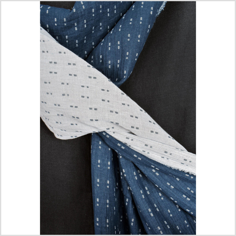 Blue white quilted two-ply cotton fabric with square geometric pattern, reversible, soft and flexible, medium-weight, Fabric By The Yard PHA157