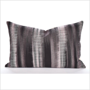 Blush and black pillow, abstract stripe design, natural organic dye cushion, tribal ethnic pillowcase, Hmong hilltribe 22 inch lumbar, handwoven cotton, PP83