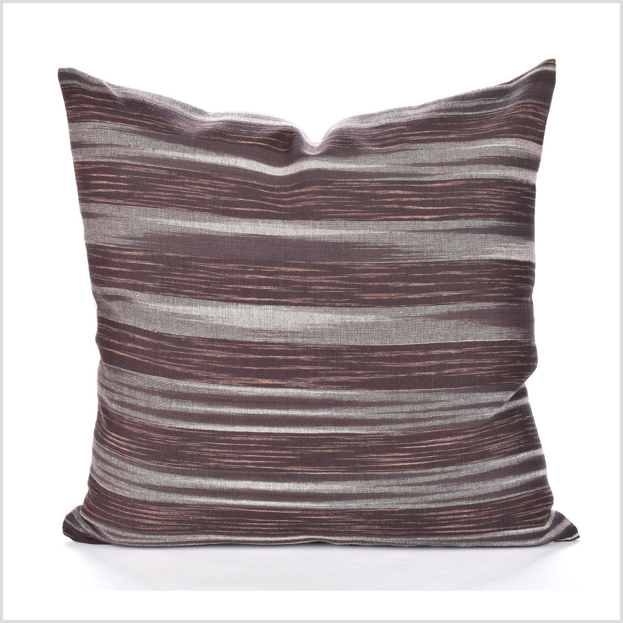 Bohemian decor pillow, Hmong tribal 20 in. square cushion, handwoven cotton, neutral blush gray brown abstract natural organic dye LL19