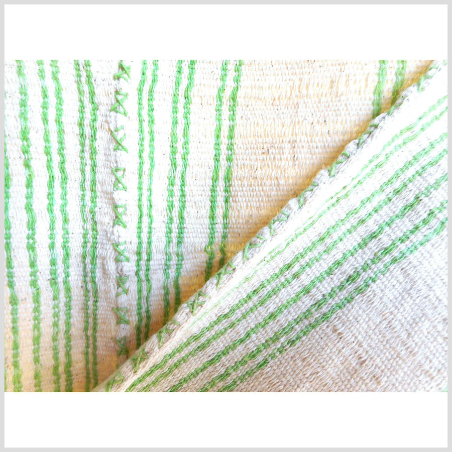 Boho fabric ethnic Karen tribal textile ethnic clothing boho tunic natural vegetable dye white green stripe fringe color cotton 31 CR66
