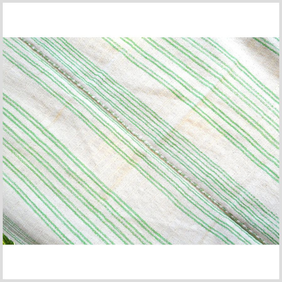 Boho fabric ethnic Karen tribal textile ethnic clothing boho tunic natural vegetable dye white green stripe fringe color cotton 31 CR66