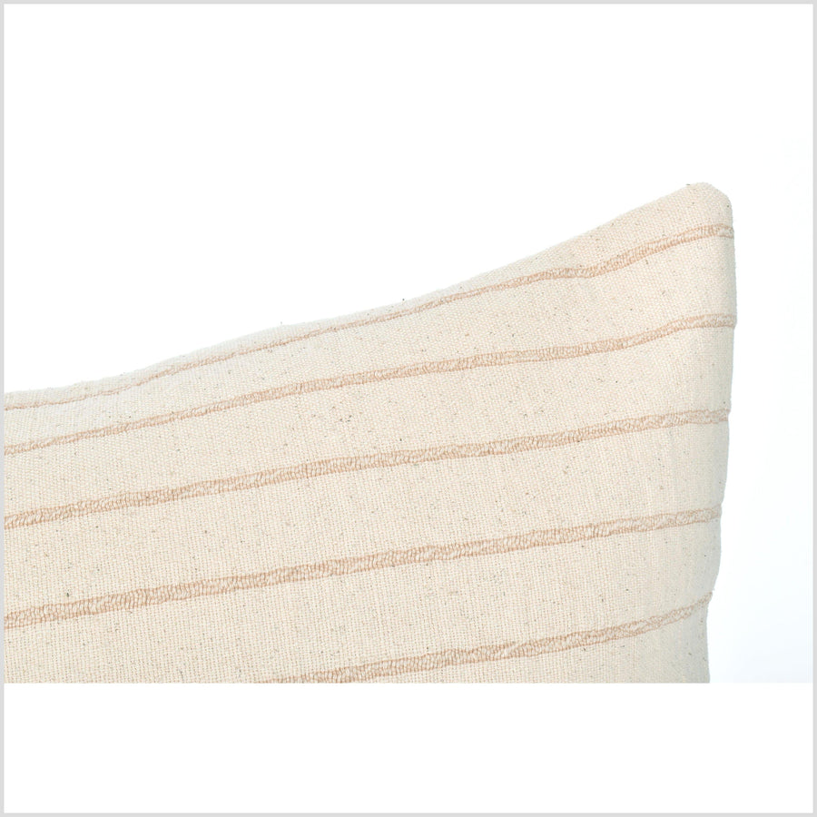 Boho long 36 inch lumbar pillowcase, striped brown and warm off-white crepe cotton fabric, double-sided, PP77